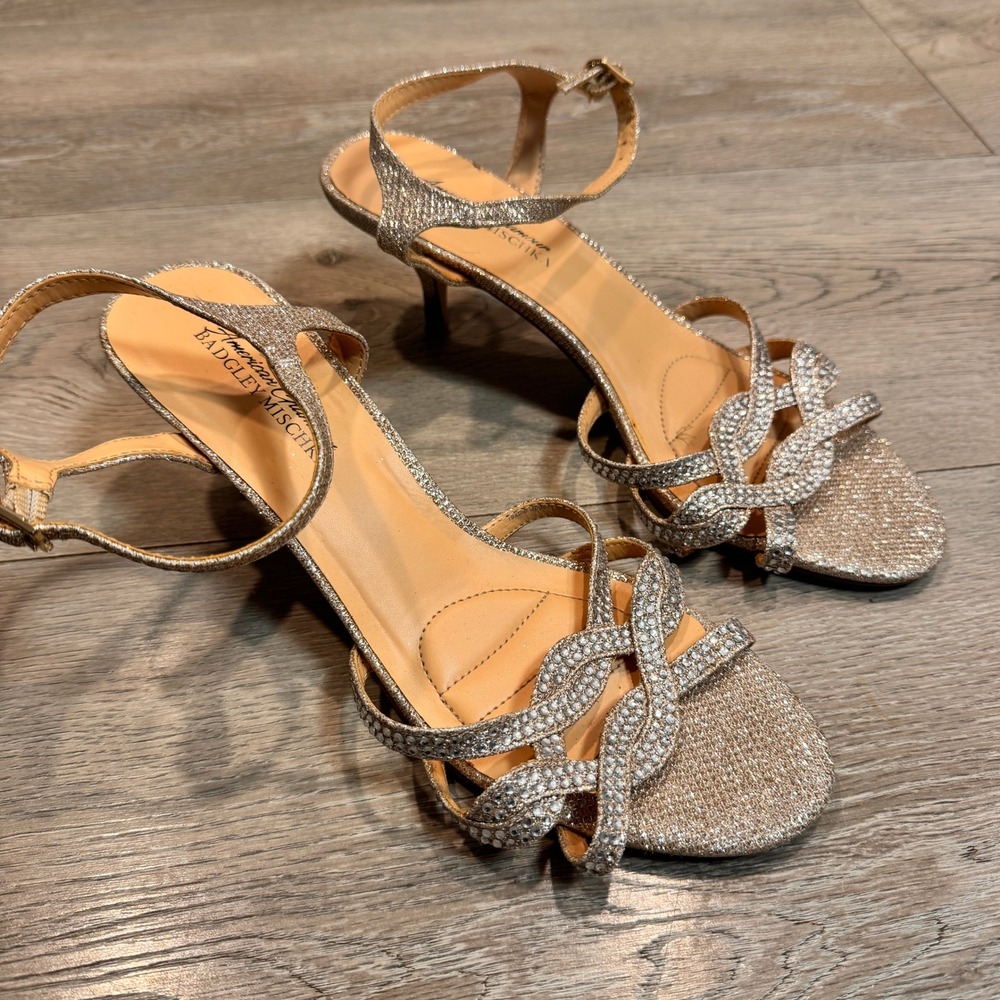 Badgley Mischka Gold Rhinestone Knot Sandals